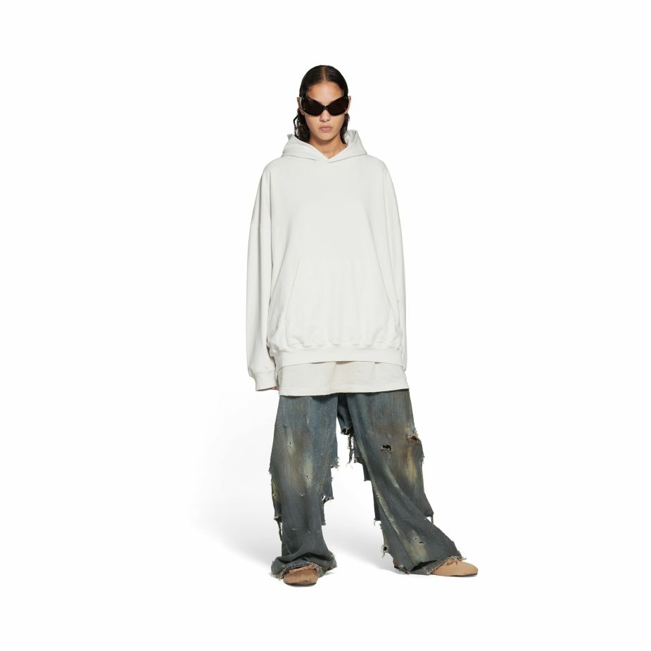 Women BALENCIAGA Sweatshirts & Hoodies | Women'S Balenciaga Back Hoodie Large Fit In White