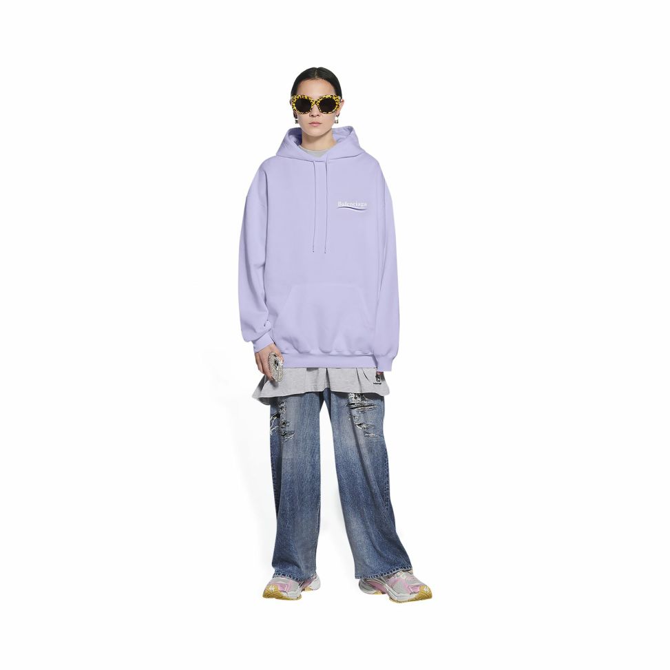 Women BALENCIAGA Sweatshirts & Hoodies | Women'S Political Campaign Medium Fit Hoodie In Purple