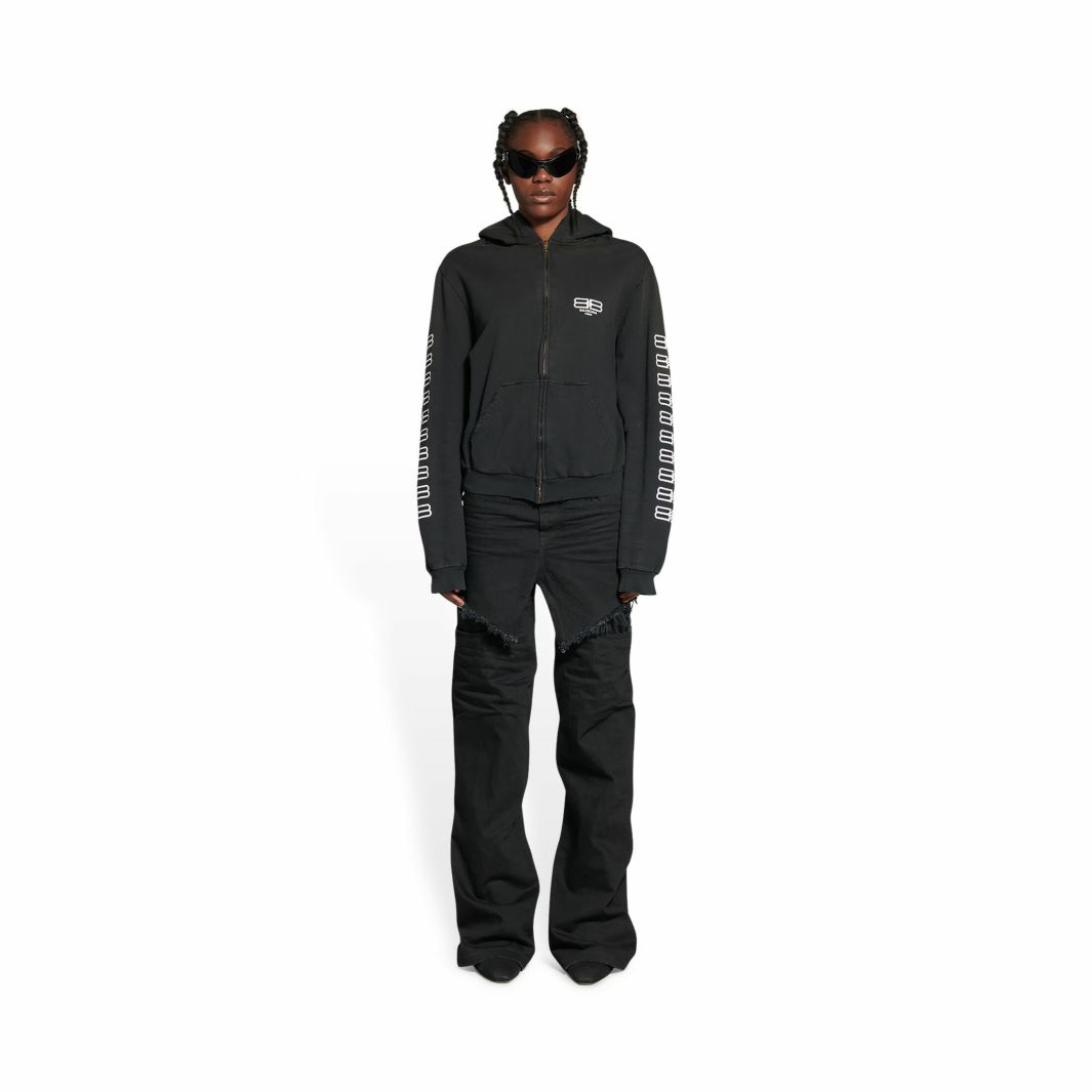 Women BALENCIAGA Sweatshirts & Hoodies | Women'S Bb Paris Icon Zip-Up Hoodiein Black